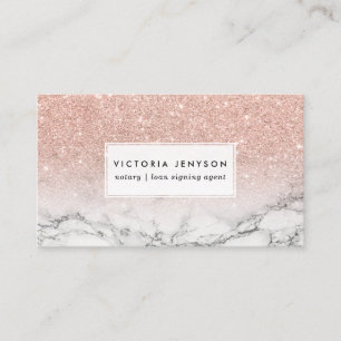 Notary faux rose pink glitter ombre white marble business card