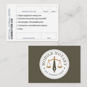 Notary Journal Error Correction Log khaki card