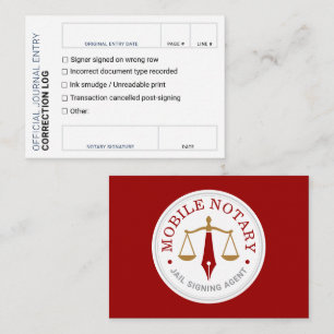 Notary Journal Error Correction Log red card