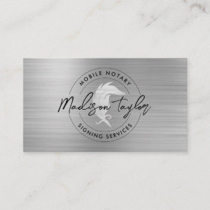 Notary Loan Agent Silver Grey Brushed Metal Quill Business Card