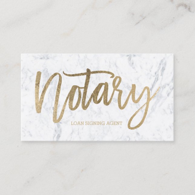 Notary loan modern chic gold typography marble business card (Front)