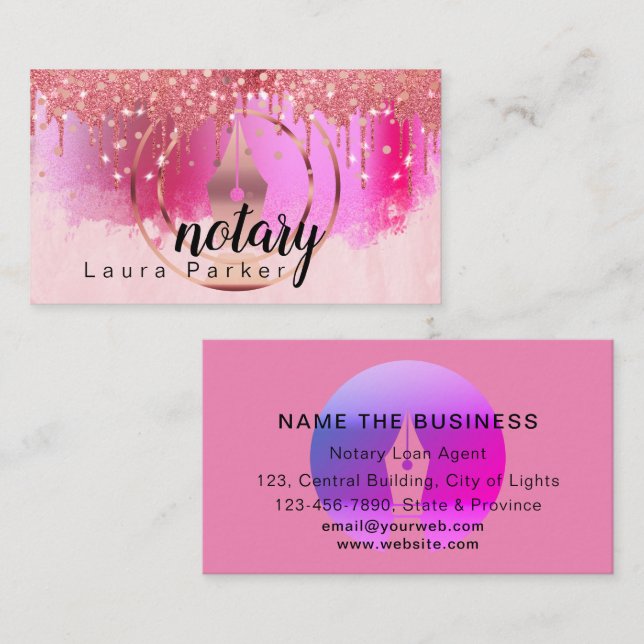 Notary Loan Signing Agent Attorney Pink Purple Business Card (Front/Back)