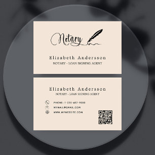 Notary loan signing agent beige QR code Business Card