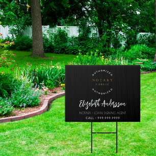 Notary loan signing agent black logo garden sign