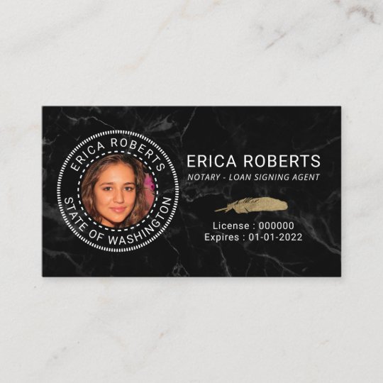 Notary Loan Signing Agent Black Marble Photo Business Card