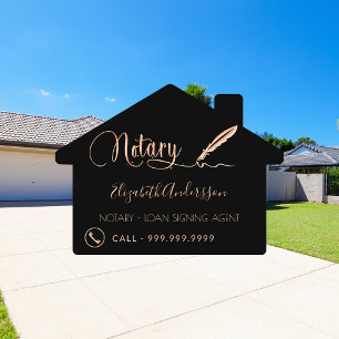 Notary loan signing agent black rose gold house garden sign