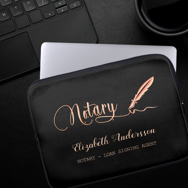 Notary loan signing agent black rose gold laptop sleeve (Creator Uploaded)