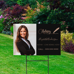 Notary loan signing agent black rose gold photo  garden sign