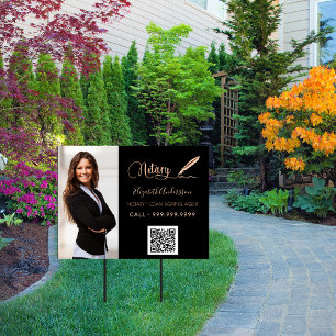 Notary loan signing agent black rose gold photo garden sign