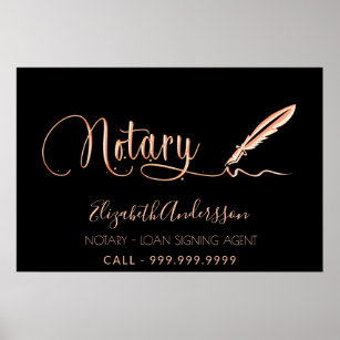 Notary loan signing agent black rose gold poster