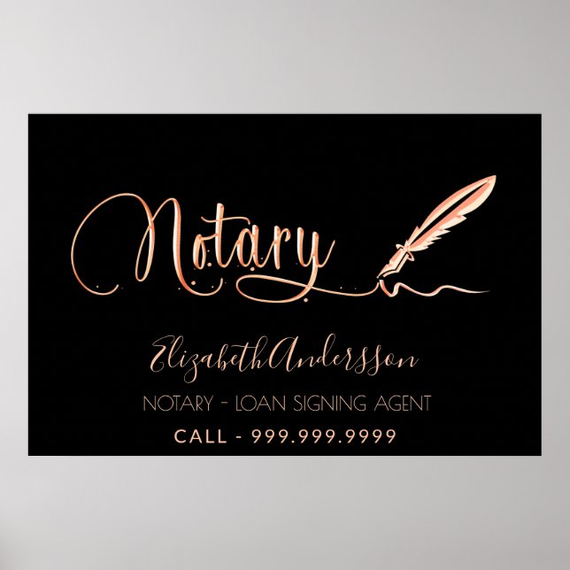 Notary loan signing agent black rose gold poster (Front)