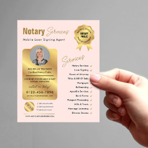 Notary Loan Signing Agent Blush Pink & Gold Photo Flyer