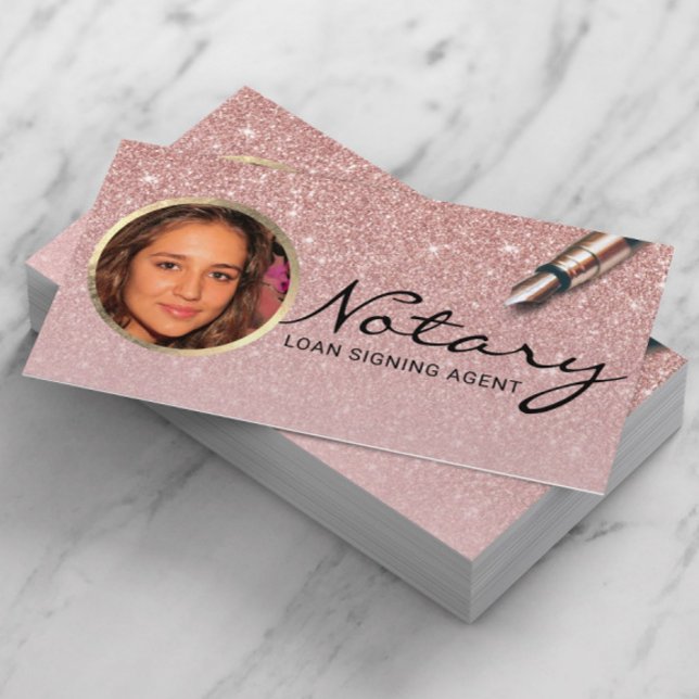 Notary Loan Signing Agent Blush Rose Gold Photo Business Card (Creator Uploaded)