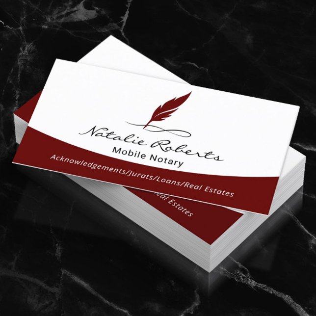 Notary Loan Signing Agent Custom Quill Logo Plain Business Card (Creator Uploaded)