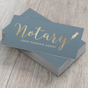 Notary Loan Signing Agent Dusty Blue & Gold Business Card