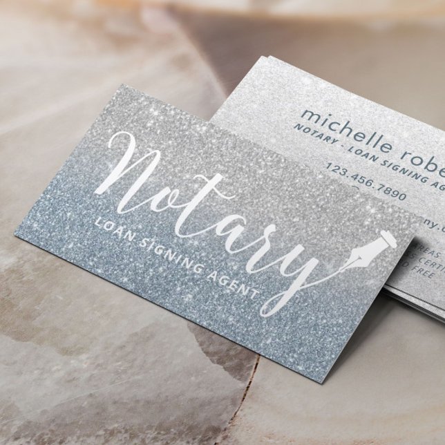 Notary Loan Signing Agent Dusty Blue Silver Ombre Business Card (Creator Uploaded)