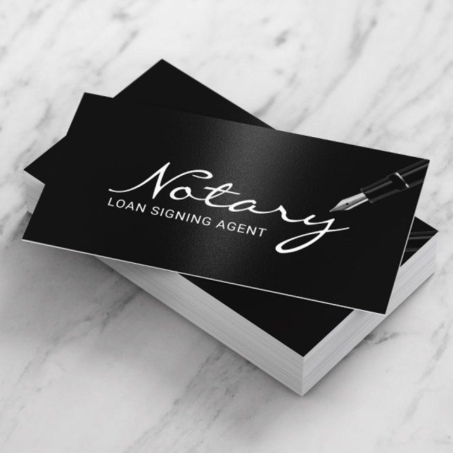 Notary Loan Signing Agent Elegant Black Business Card (Creator Uploaded)