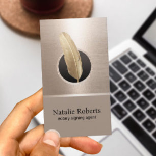 Notary Loan Signing Agent Elegant Gold Quill Pen Business Card