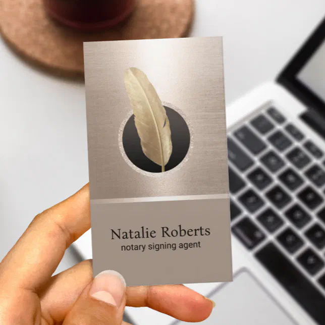 Notary Loan Signing Agent Elegant Gold Quill Pen Business Card | Zazzle