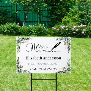 Notary loan signing agent eucalyptus greenery garden sign