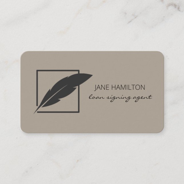 Notary Loan Signing Agent Feather Logo Business Card (Front)
