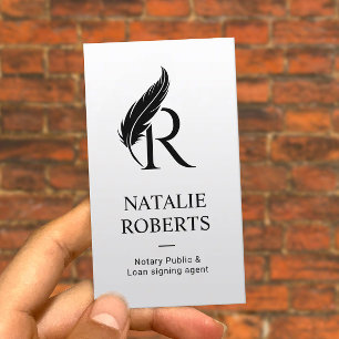 Notary Loan Signing Agent Feather Monogram Logo Business Card