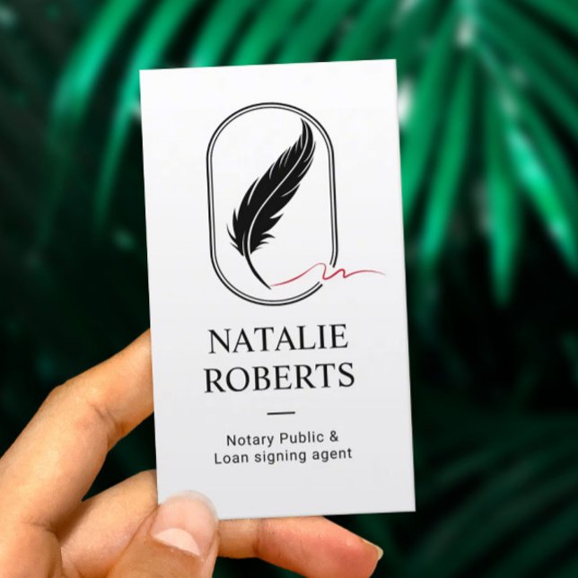 Notary Loan Signing Agent Feather Quill Logo Plain Business Card (Creator Uploaded)