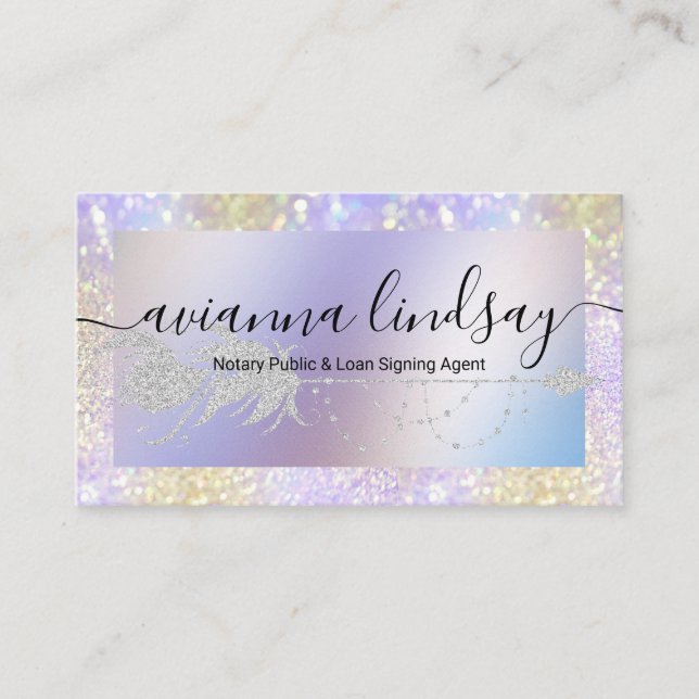 Notary Loan Signing Agent Glitter Hologram Business Card (Front)