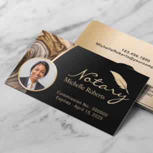 Notary Loan Signing Agent Gold Agate Photo Business Card