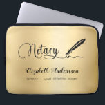 Notary loan signing agent gold black laptop sleeve<br><div class="desc">A faux gold background and a black signature signing pen.  Elegant hand lettered style script.  Personalise and add Your name,  title.</div>