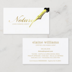 Notary Loan Signing Agent Gold Black Pen  Business Card