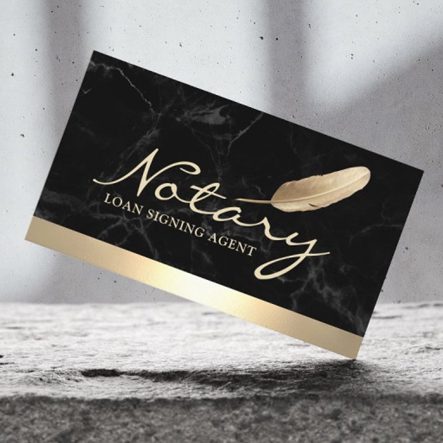 Notary Loan Signing Agent Gold Border Black Marble Business Card (Creator Uploaded)