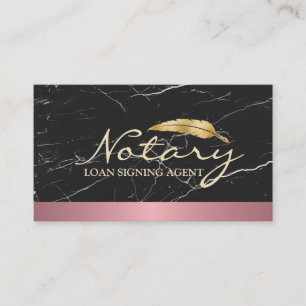 Notary Loan Signing Agent Gold Border Black Marble Business Card
