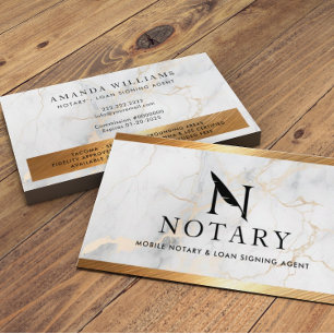 Notary Loan Signing Agent Gold Border Marble Business Card