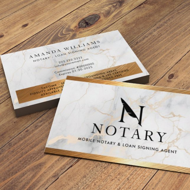 Notary Loan Signing Agent Gold Border Marble Business Card (Creator Uploaded)
