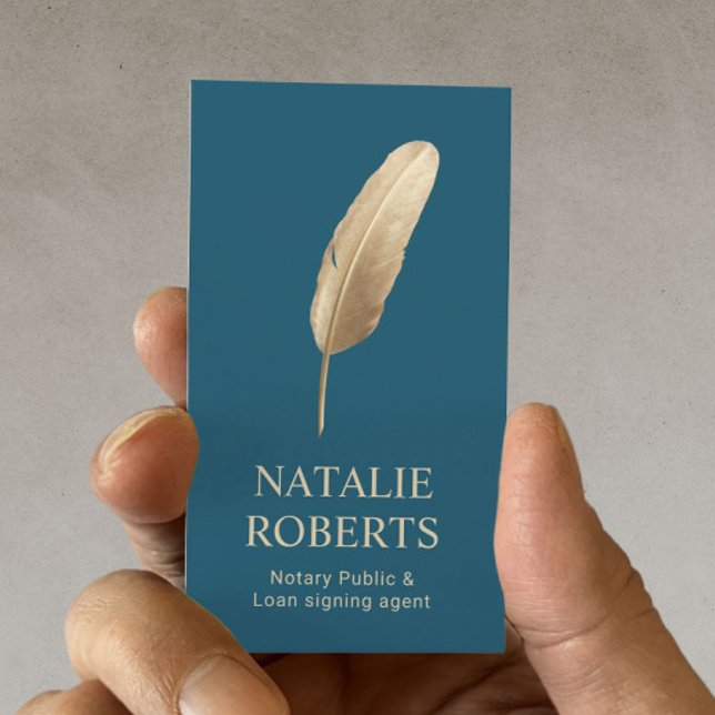 Notary Loan Signing Agent Gold Quill Pen Teal Business Card (Creator Uploaded)