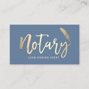 Notary Loan Signing Agent Gold Script Dusty Blue Business Card