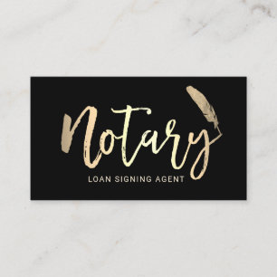Notary Loan Signing Agent Gold Script Plain Black Business Card