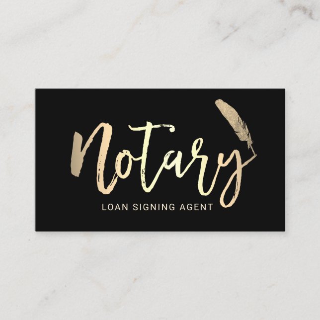 Notary Loan Signing Agent Gold Script Plain Black Business Card (Front)