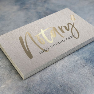 Notary Loan Signing Agent Gold Typography Linen Business Card