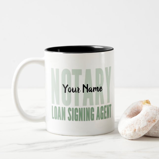 Notary Loan Signing Agent Green Font Customised Two-Tone Coffee Mug (With Donut)
