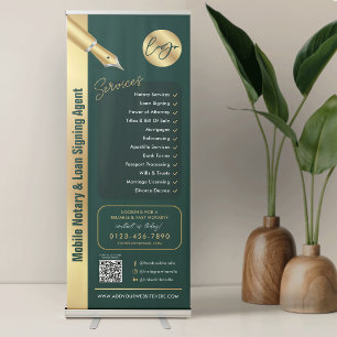 Notary Loan Signing Agent Green & Gold Marketing Retractable Banner