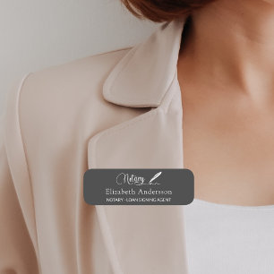Notary loan signing agent grey white magnetic name tag