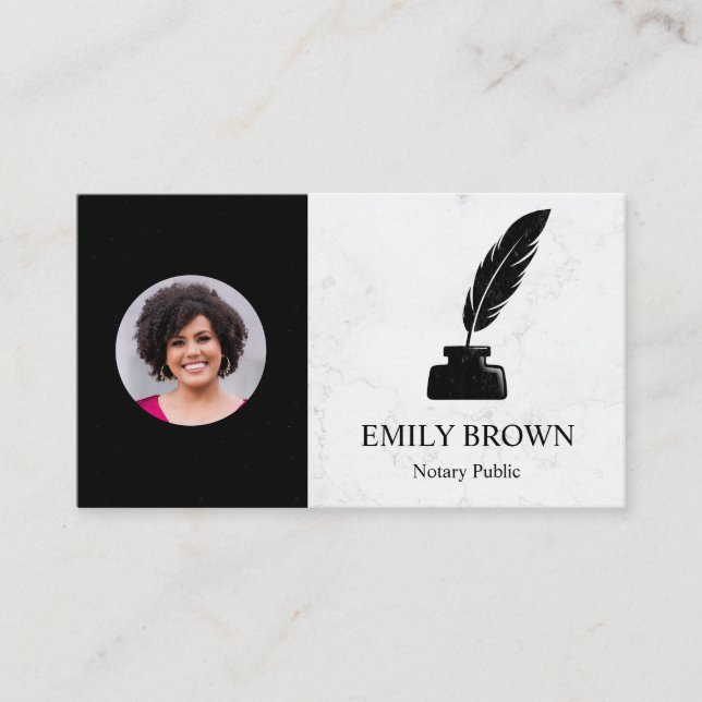 Notary Loan Signing Agent Marble Picture Ink Quill Business Card (Front)