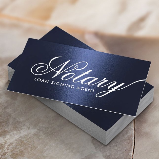 Notary Loan Signing Agent Metallic Navy Blue Business Card (Creator Uploaded)