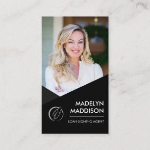 Notary Loan Signing Agent Modern Black Photo Business Card