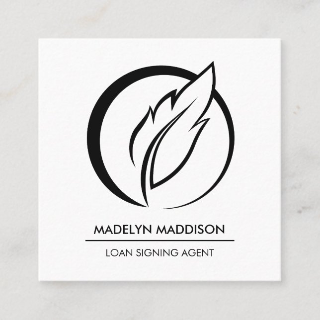 Notary Loan Signing Agent Modern Black & White Square Business Card (Front)