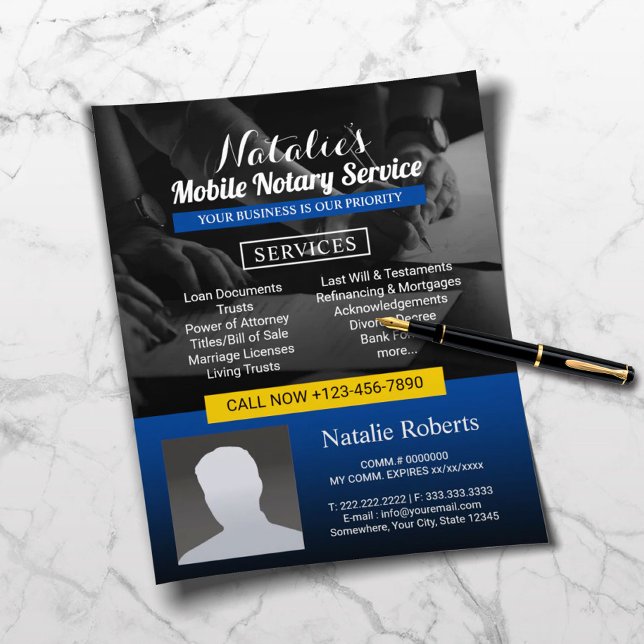Notary Loan Signing Agent Modern Blue Photo Flyer (Creator Uploaded)