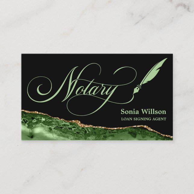 Notary Loan Signing Agent Modern Emerald Green  Bu Business Card (Front)