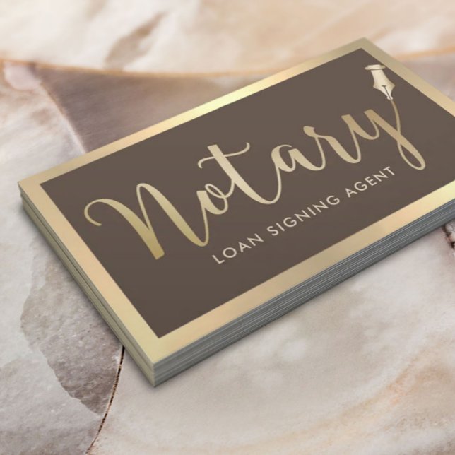 Notary Loan Signing Agent Modern Gold & Brown Business Card (Creator Uploaded)